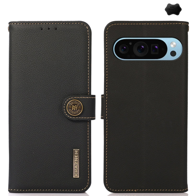 For Google Pixel 9 KHAZNEH Custer Genuine Leather RFID Phone Case(Black) - Google Cases by PMC TechLife | Online Shopping South Africa | PMC TechLife | Buy Now Pay Later Mobicred