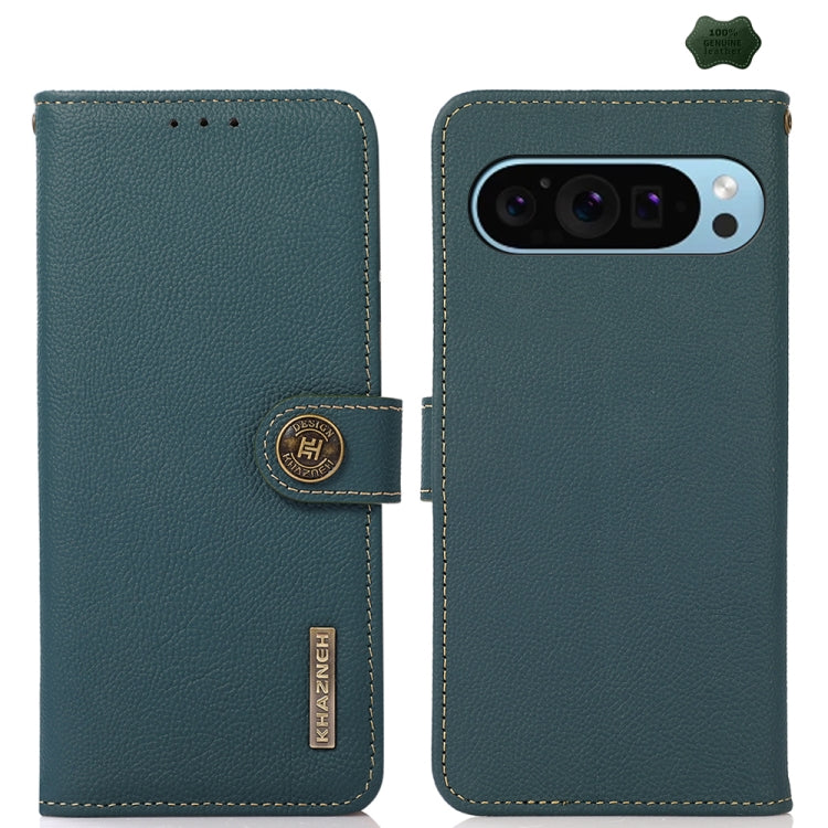 For Google Pixel 9 KHAZNEH Custer Genuine Leather RFID Phone Case(Green) - Google Cases by PMC TechLife | Online Shopping South Africa | PMC TechLife | Buy Now Pay Later Mobicred