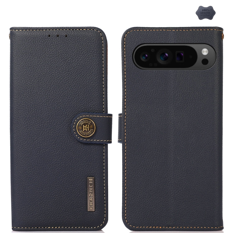 For Google Pixel 9 Pro KHAZNEH Custer Genuine Leather RFID Phone Case(Blue) - free shipping - PMC TechLife - Order now!