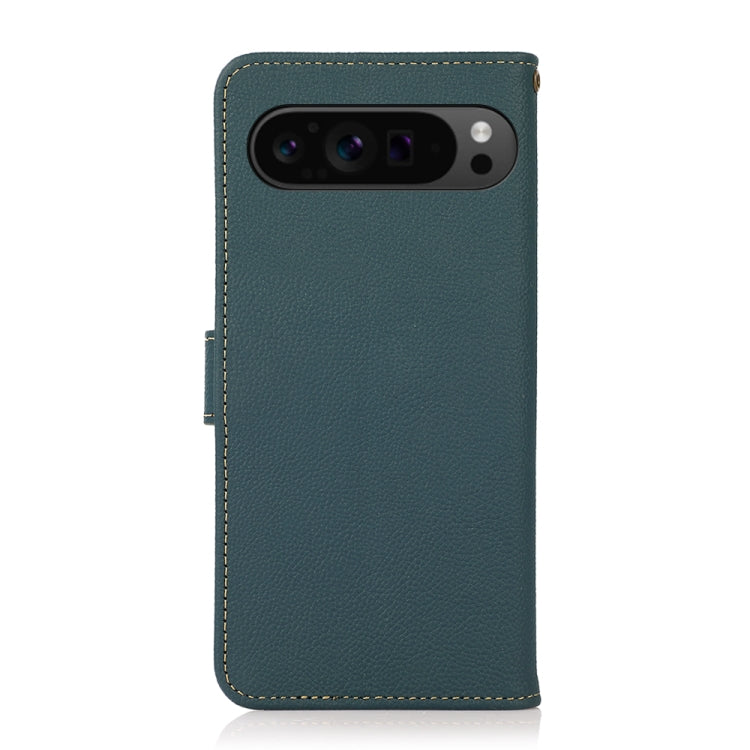 For Google Pixel 9 Pro KHAZNEH Custer Genuine Leather RFID Phone Case(Green) - Google Cases by PMC TechLife | Online Shopping South Africa | PMC TechLife | Buy Now Pay Later Mobicred