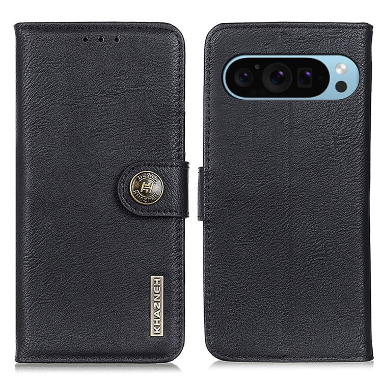 For Google Pixel 10 / 9 KHAZNEH Cowhide Texture Horizontal Flip Leather Phone Case(Black) - Google Cases by PMC TechLife | Online Shopping South Africa | PMC TechLife | Buy Now Pay Later Mobicred