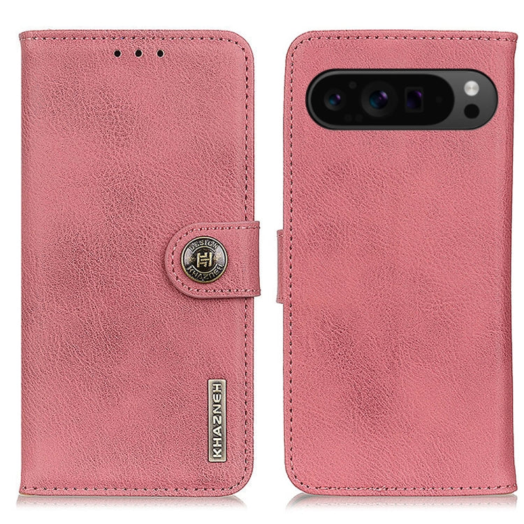 For Google Pixel 10 Pro / 9 Pro KHAZNEH Cowhide Texture Horizontal Flip Leather Phone Case(Pink) - Google Cases by PMC TechLife | Online Shopping South Africa | PMC TechLife | Buy Now Pay Later Mobicred