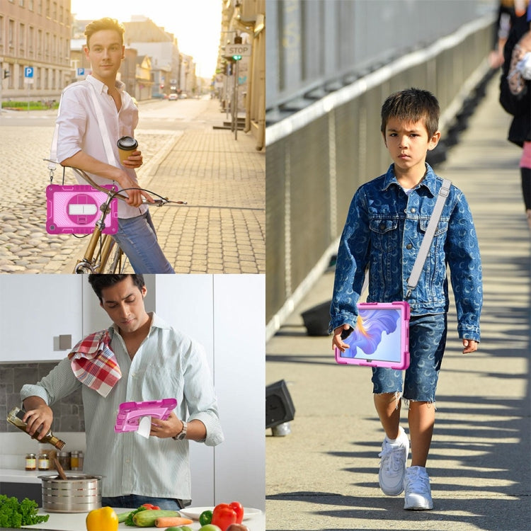 For Honor Pad X8 360 Degree Rotation PC Contrast Silicone Tablet Case(Rose Red + Pink) - Honor by PMC TechLife | Online Shopping South Africa | PMC TechLife | Buy Now Pay Later Mobicred