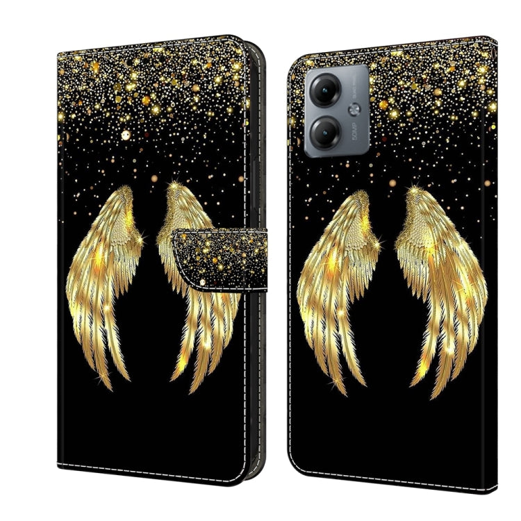For Motorola Moto G14 Crystal 3D Shockproof Protective Leather Phone Case(Golden Wings) - Motorola Cases by PMC TechLife | Online Shopping South Africa | PMC TechLife | Buy Now Pay Later Mobicred
