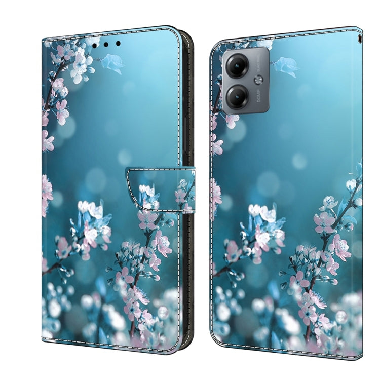 For Motorola Moto G14 Crystal 3D Shockproof Protective Leather Phone Case(Plum Flower) - Motorola Cases by PMC TechLife | Online Shopping South Africa | PMC TechLife | Buy Now Pay Later Mobicred