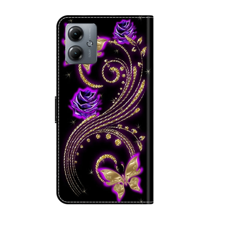 For Motorola Moto G14 Crystal 3D Shockproof Protective Leather Phone Case(Purple Flower Butterfly) - Motorola Cases by PMC TechLife | Online Shopping South Africa | PMC TechLife | Buy Now Pay Later Mobicred
