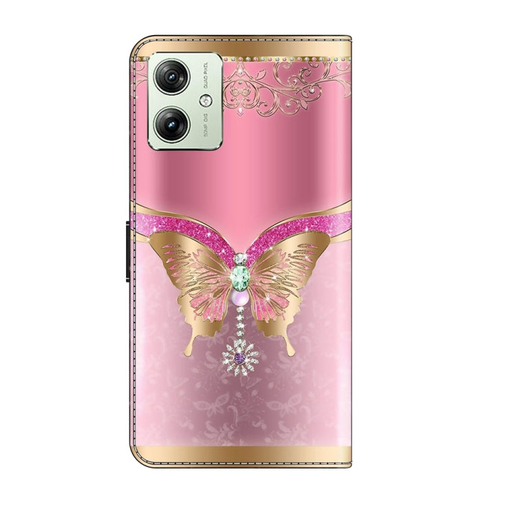 For Motorola Moto G54 Crystal 3D Shockproof Protective Leather Phone Case(Pink Bottom Butterfly) - Motorola Cases by PMC TechLife | Online Shopping South Africa | PMC TechLife | Buy Now Pay Later Mobicred