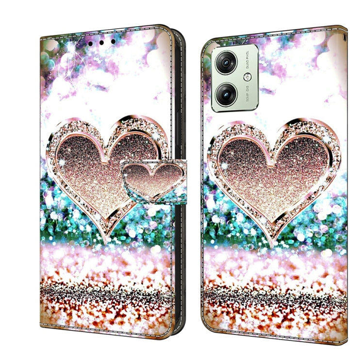For Motorola Moto G54 Crystal 3D Shockproof Protective Leather Phone Case(Pink Diamond Heart) - Motorola Cases by PMC TechLife | Online Shopping South Africa | PMC TechLife | Buy Now Pay Later Mobicred