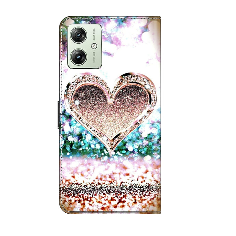 For Motorola Moto G54 Crystal 3D Shockproof Protective Leather Phone Case(Pink Diamond Heart) - Motorola Cases by PMC TechLife | Online Shopping South Africa | PMC TechLife | Buy Now Pay Later Mobicred