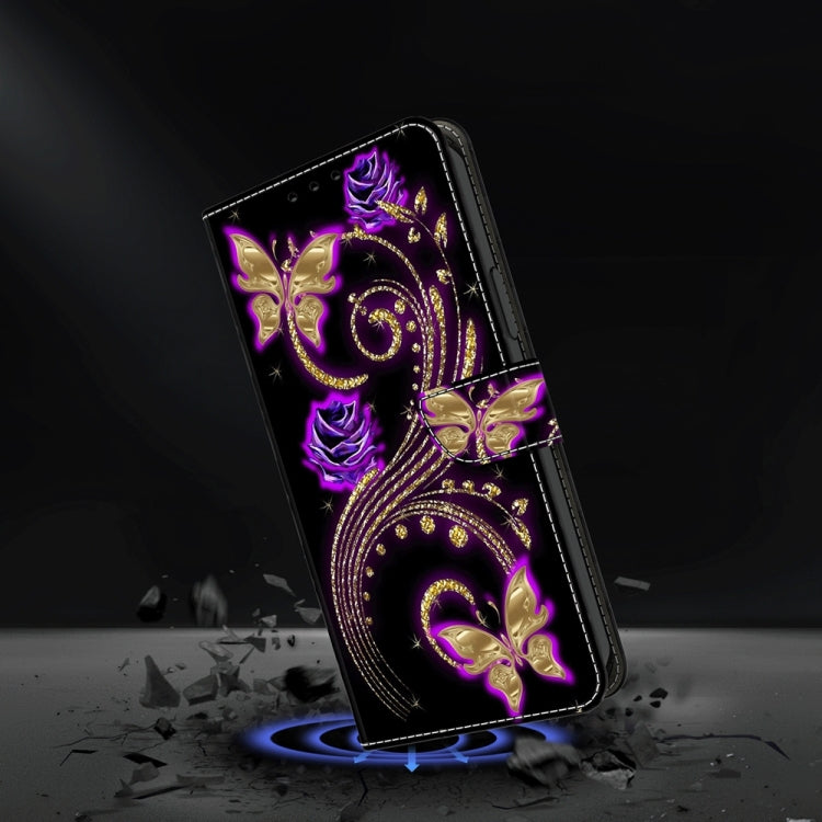For Motorola Moto G54 Crystal 3D Shockproof Protective Leather Phone Case(Purple Flower Butterfly) - Motorola Cases by PMC TechLife | Online Shopping South Africa | PMC TechLife | Buy Now Pay Later Mobicred