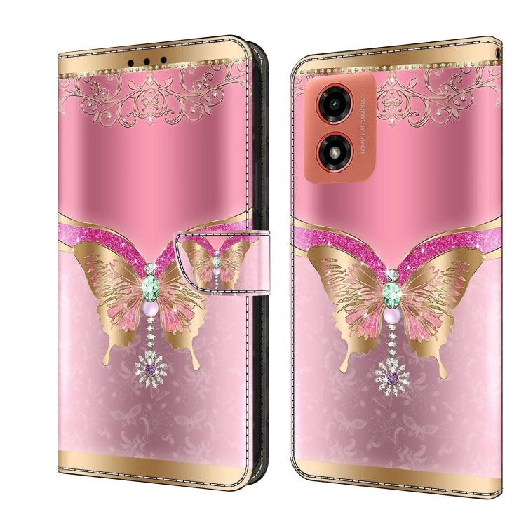 For Motorola Moto G Play 2024 Crystal 3D Shockproof Protective Leather Phone Case(Pink Bottom Butterfly) - Motorola Cases by PMC TechLife | Online Shopping South Africa | PMC TechLife | Buy Now Pay Later Mobicred