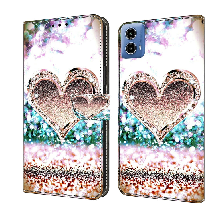 For Motorola Moto G24 Crystal 3D Shockproof Protective Leather Phone Case(Pink Diamond Heart) - Motorola Cases by PMC TechLife | Online Shopping South Africa | PMC TechLife | Buy Now Pay Later Mobicred