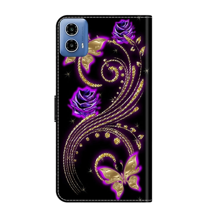 For Motorola Moto G24 Crystal 3D Shockproof Protective Leather Phone Case(Purple Flower Butterfly) - Motorola Cases by PMC TechLife | Online Shopping South Africa | PMC TechLife | Buy Now Pay Later Mobicred