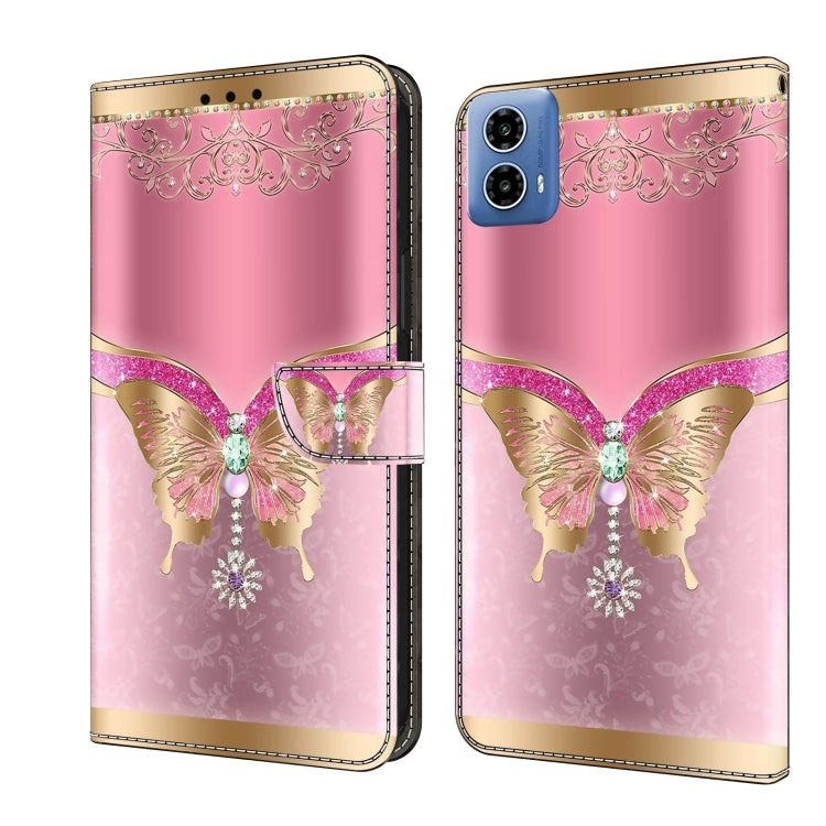 For Motorola Moto G24 Power Crystal 3D Shockproof Protective Leather Phone Case(Pink Bottom Butterfly) - Motorola Cases by PMC TechLife | Online Shopping South Africa | PMC TechLife | Buy Now Pay Later Mobicred