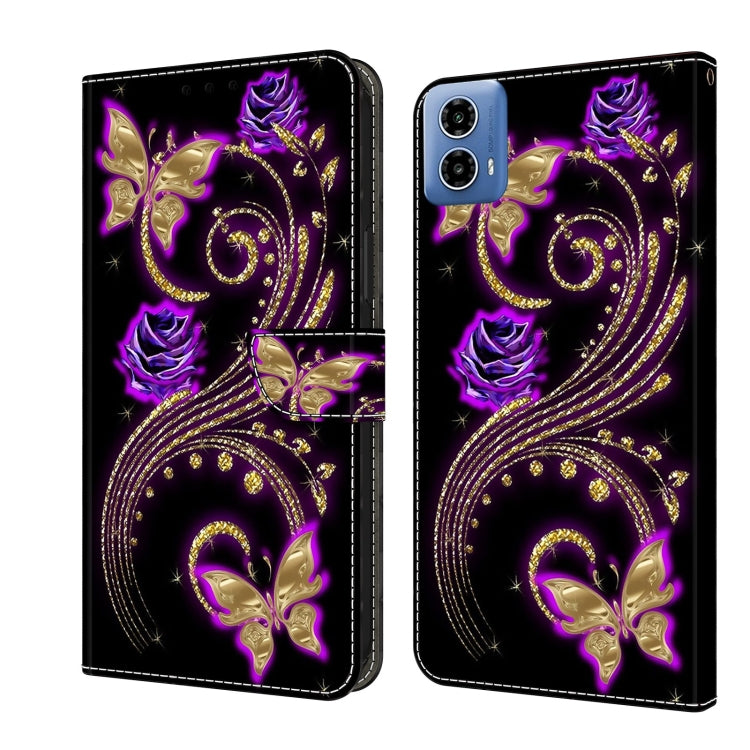 For Motorola Moto G24 Power Crystal 3D Shockproof Protective Leather Phone Case(Purple Flower Butterfly) - Motorola Cases by PMC TechLife | Online Shopping South Africa | PMC TechLife | Buy Now Pay Later Mobicred