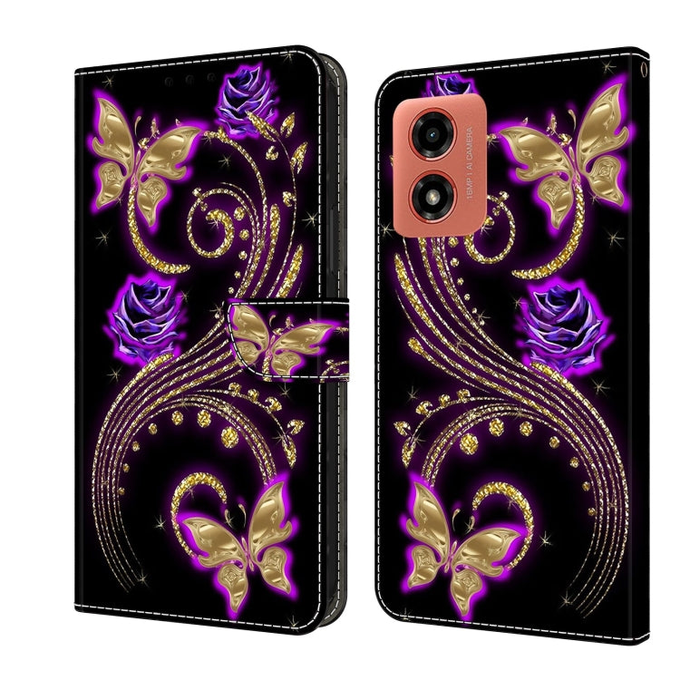 For Motorola Moto G04 Crystal 3D Shockproof Protective Leather Phone Case(Purple Flower Butterfly) - Motorola Cases by PMC TechLife | Online Shopping South Africa | PMC TechLife | Buy Now Pay Later Mobicred