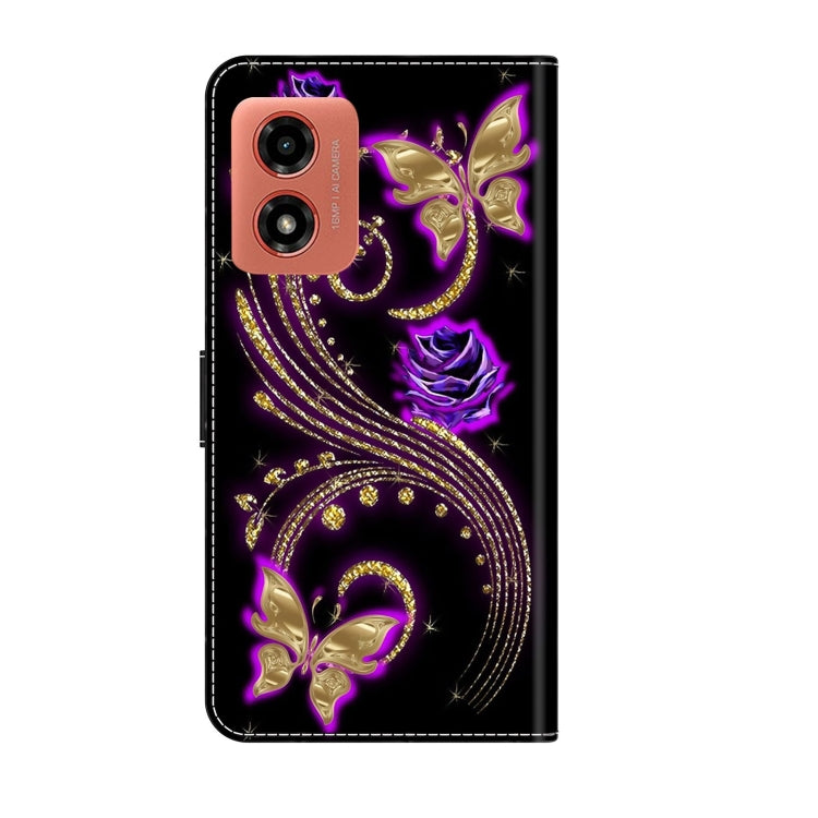 For Motorola Moto G04 Crystal 3D Shockproof Protective Leather Phone Case(Purple Flower Butterfly) - Motorola Cases by PMC TechLife | Online Shopping South Africa | PMC TechLife | Buy Now Pay Later Mobicred