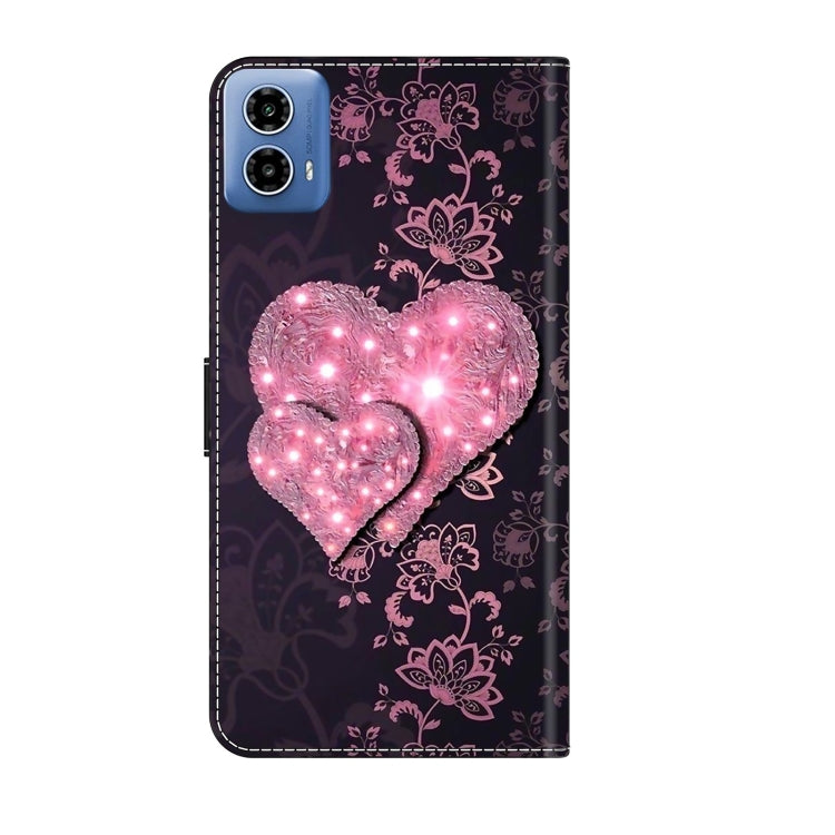 For Motorola Moto G34 Crystal 3D Shockproof Protective Leather Phone Case(Lace Love) - Motorola Cases by PMC TechLife | Online Shopping South Africa | PMC TechLife | Buy Now Pay Later Mobicred