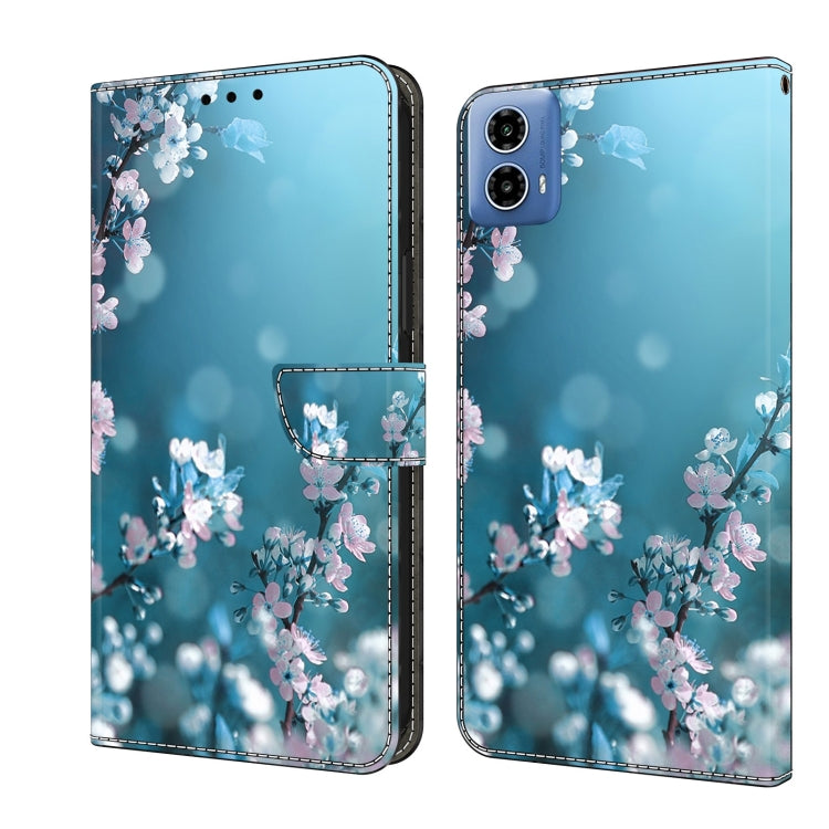 For Motorola Moto G34 Crystal 3D Shockproof Protective Leather Phone Case(Plum Flower) - Motorola Cases by PMC TechLife | Online Shopping South Africa | PMC TechLife | Buy Now Pay Later Mobicred