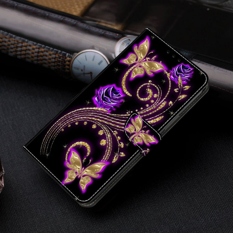 For Motorola Moto G34 Crystal 3D Shockproof Protective Leather Phone Case(Purple Flower Butterfly) - Motorola Cases by PMC TechLife | Online Shopping South Africa | PMC TechLife | Buy Now Pay Later Mobicred