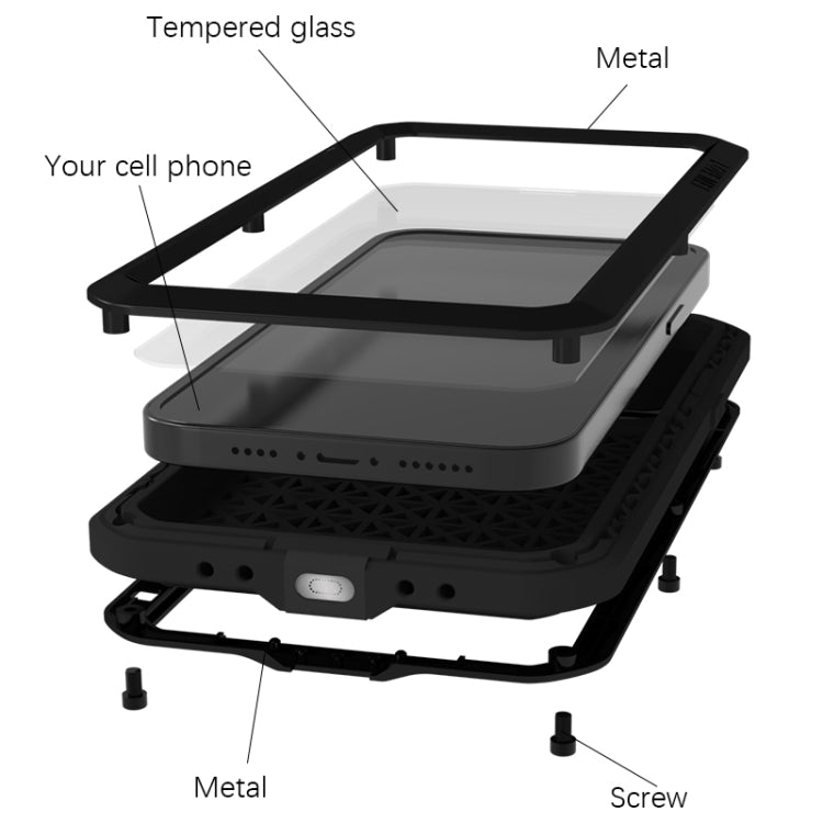 For iPhone 15 LOVE MEI Metal Shockproof Life Waterproof Dustproof Phone Case(Black) - free shipping - PMC TechLife - Order now!