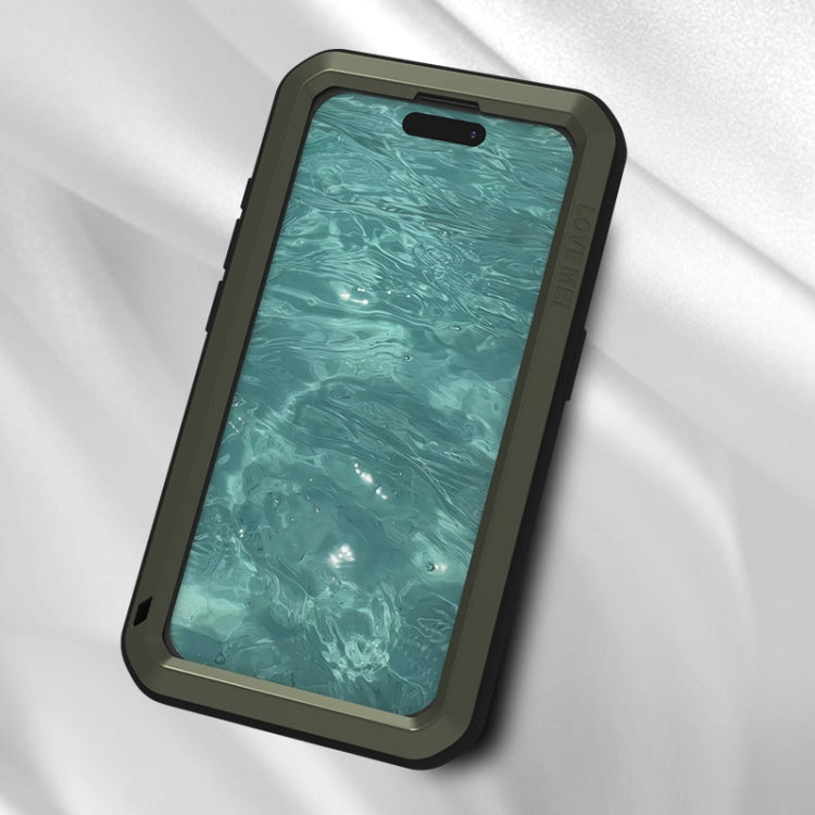 For iPhone 15 Pro LOVE MEI Metal Shockproof Life Waterproof Dustproof Phone Case(Army Green) - free shipping - PMC TechLife - Order now!