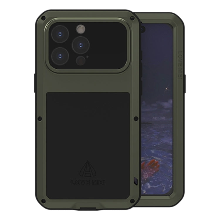 For iPhone 15 Pro Max LOVE MEI Metal Shockproof Life Waterproof Dustproof Phone Case(Army Green) - free shipping - PMC TechLife - Order now!