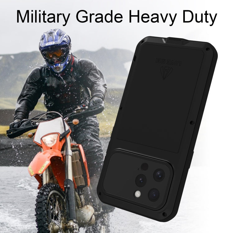 For iPhone 16 Pro Max LOVE MEI Metal Shockproof Life Waterproof Dustproof Phone Case(Black) - free shipping - PMC Jewellery - Order now!