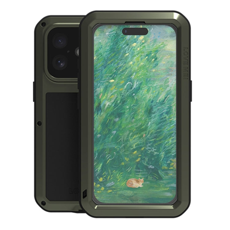 For iPhone 16 LOVE MEI Metal Shockproof Life Waterproof Dustproof Phone Case(Army Green) - free shipping - PMC Jewellery - Order now!