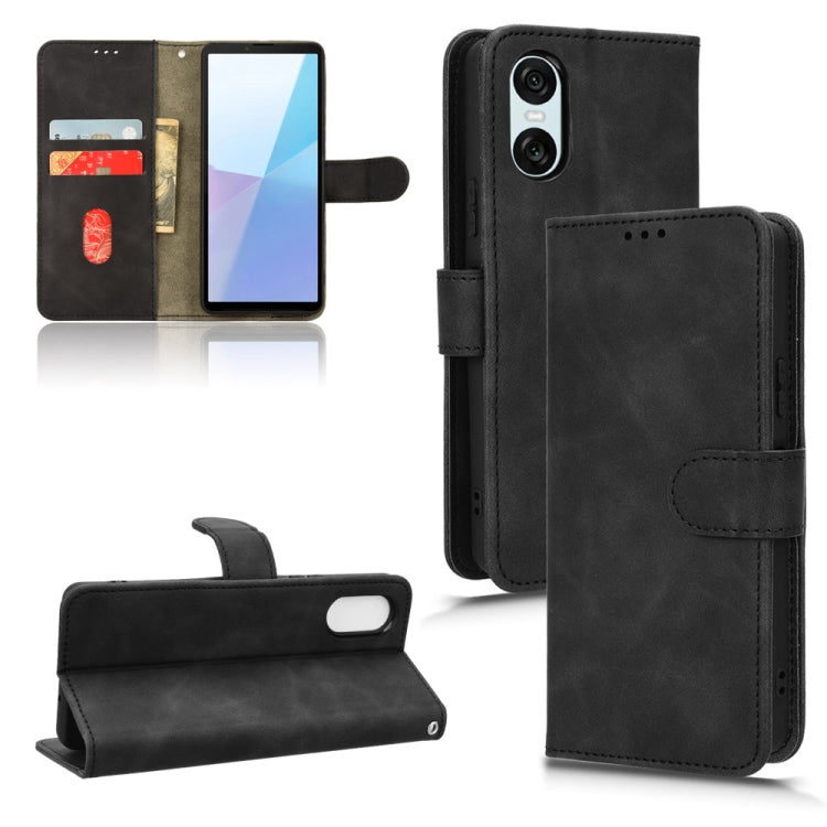 For Sony Xperia 10 VI 2024 Skin Feel Magnetic Flip Leather Phone Case(Black) - Sony Cases by PMC Jewellery | Online Shopping South Africa | PMC Jewellery | Buy Now Pay Later Mobicred