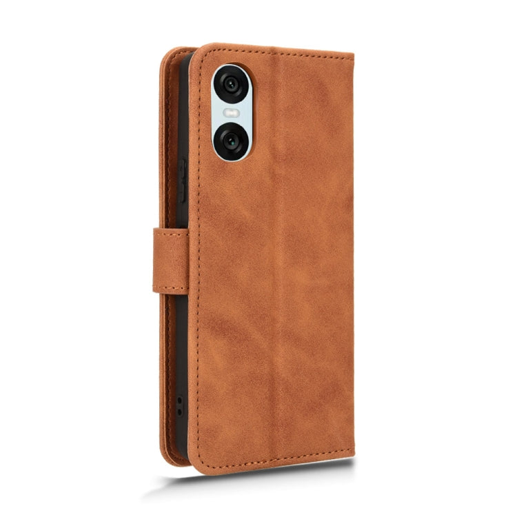 For Sony Xperia 10 VI 2024 Skin Feel Magnetic Flip Leather Phone Case(Brown) - Sony Cases by PMC Jewellery | Online Shopping South Africa | PMC Jewellery | Buy Now Pay Later Mobicred