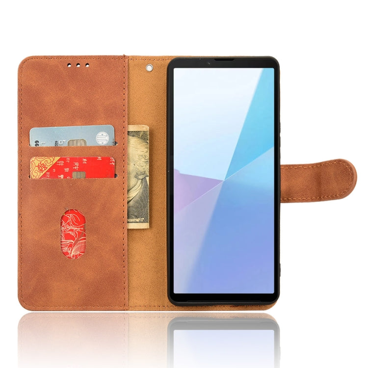For Sony Xperia 10 VI 2024 Skin Feel Magnetic Flip Leather Phone Case(Brown) - Sony Cases by PMC Jewellery | Online Shopping South Africa | PMC Jewellery | Buy Now Pay Later Mobicred