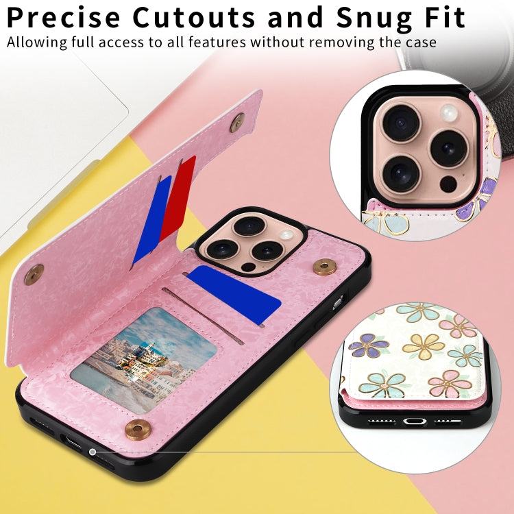 For iPhone 16 Pro Printed Double Buckle RFID Anti-theft Phone Case(Blossoming Flowers) - iPhone 16 Pro Cases by PMC TechLife | Online Shopping South Africa | PMC TechLife | Buy Now Pay Later Mobicred