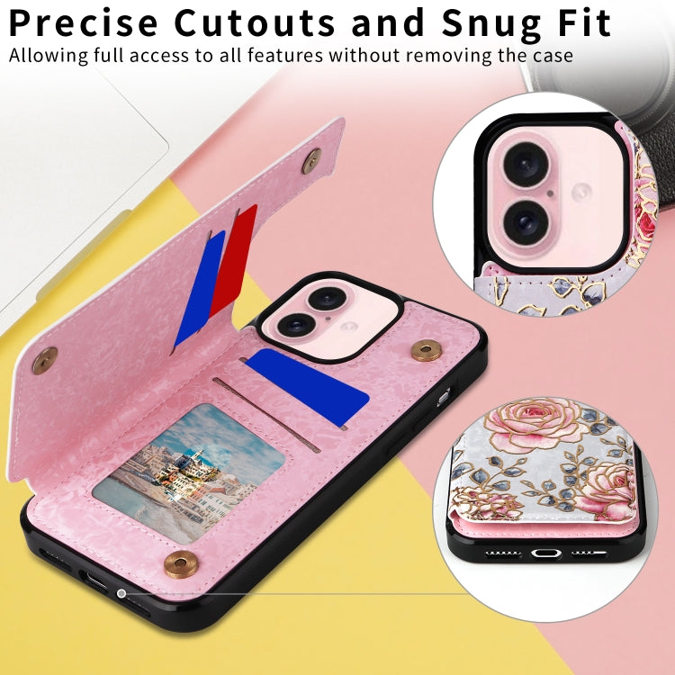 For iPhone 16 Printed Double Buckle RFID Anti-theft Phone Case(Pastoral Rose) - iPhone 16 Cases by PMC TechLife | Online Shopping South Africa | PMC TechLife | Buy Now Pay Later Mobicred