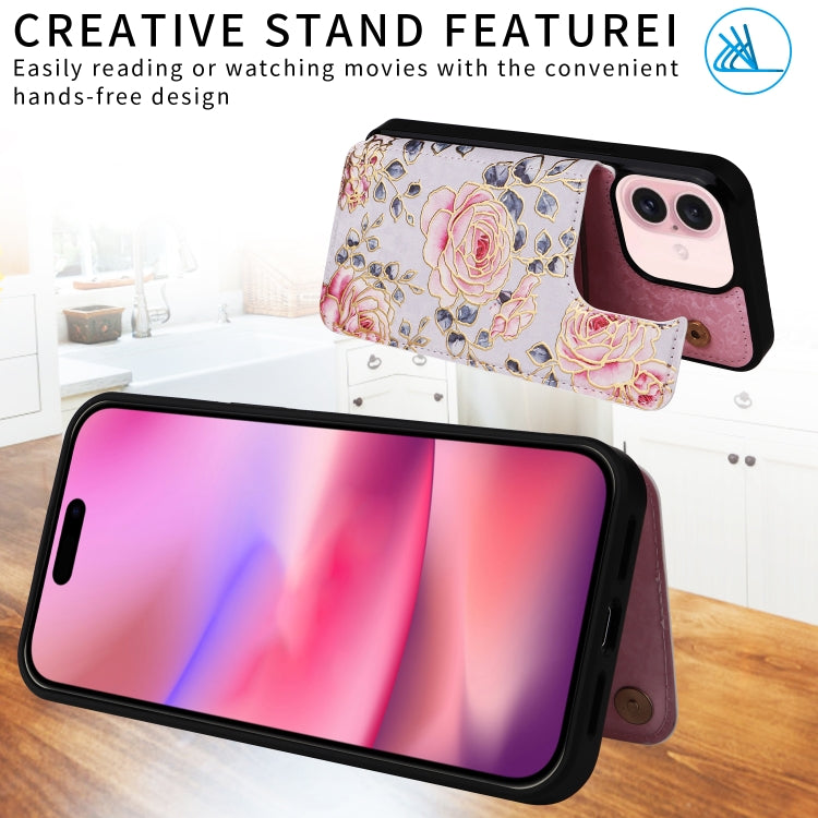 For iPhone 16 Printed Double Buckle RFID Anti-theft Phone Case(Pastoral Rose) - iPhone 16 Cases by PMC TechLife | Online Shopping South Africa | PMC TechLife | Buy Now Pay Later Mobicred