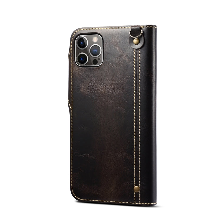 For iPhone 15 Pro Max Denior Oil Wax Cowhide Magnetic Button Genuine Leather Case(Black) - free shipping - PMC Jewellery - Order now!