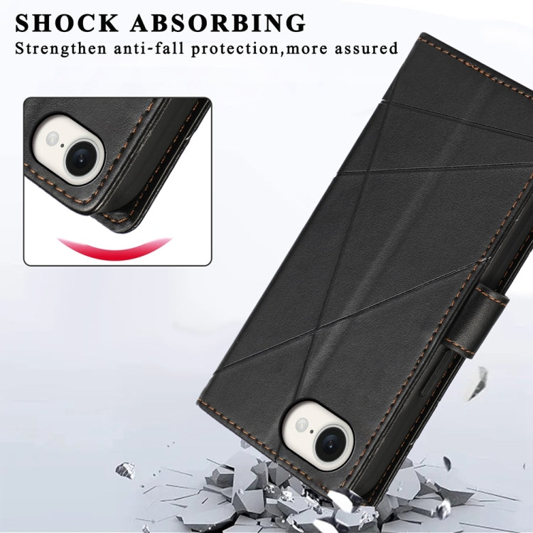For iPhone 16e PU Genuine Leather Texture Embossed Line Phone Case(Black) - iPhone 16e Cases by PMC TechLife | Online Shopping South Africa | PMC TechLife | Buy Now Pay Later Mobicred