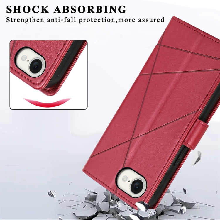 For iPhone 16e PU Genuine Leather Texture Embossed Line Phone Case(Red) - iPhone 16e Cases by PMC TechLife | Online Shopping South Africa | PMC TechLife | Buy Now Pay Later Mobicred