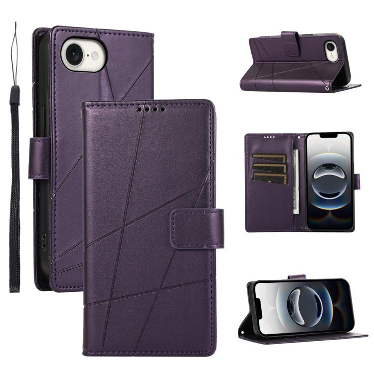 For iPhone 16e PU Genuine Leather Texture Embossed Line Phone Case(Purple) - iPhone 16e Cases by PMC TechLife | Online Shopping South Africa | PMC TechLife | Buy Now Pay Later Mobicred