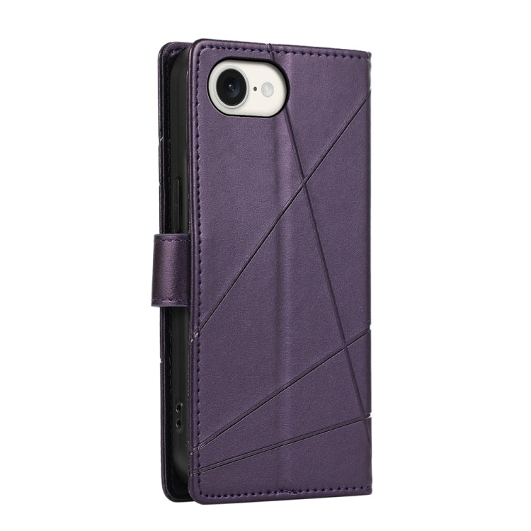 For iPhone 16e PU Genuine Leather Texture Embossed Line Phone Case(Purple) - iPhone 16e Cases by PMC TechLife | Online Shopping South Africa | PMC TechLife | Buy Now Pay Later Mobicred