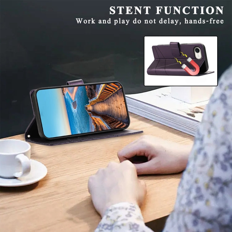 For iPhone 16e PU Genuine Leather Texture Embossed Line Phone Case(Purple) - iPhone 16e Cases by PMC TechLife | Online Shopping South Africa | PMC TechLife | Buy Now Pay Later Mobicred