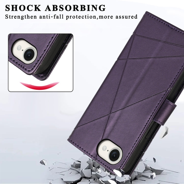 For iPhone 16e PU Genuine Leather Texture Embossed Line Phone Case(Purple) - iPhone 16e Cases by PMC TechLife | Online Shopping South Africa | PMC TechLife | Buy Now Pay Later Mobicred