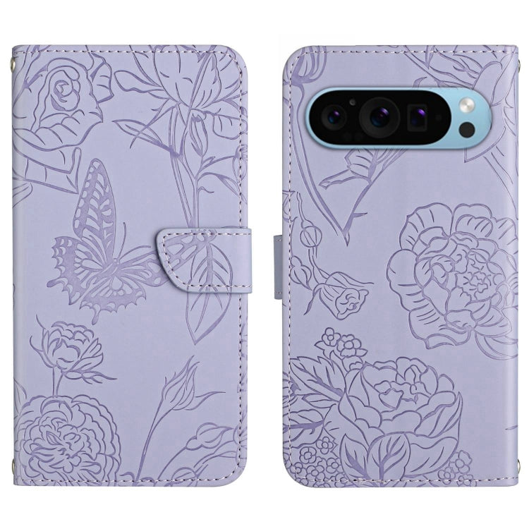 For Google Pixel 9 Pro Skin Feel Butterfly Embossed Flip Leather Phone Case(Purple) - Google Cases by PMC TechLife | Online Shopping South Africa | PMC TechLife | Buy Now Pay Later Mobicred
