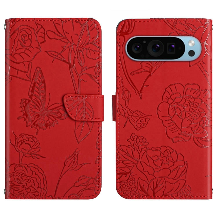 For Google Pixel 9 Pro Skin Feel Butterfly Embossed Flip Leather Phone Case(Red) - Google Cases by PMC TechLife | Online Shopping South Africa | PMC TechLife | Buy Now Pay Later Mobicred