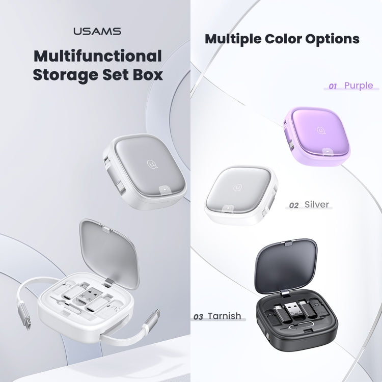 USAMS US-SJ650 U87 60W USB To Type-C To Type-C 8 Pin + Micro USB Multifunctional Telescopic Storage Box Data Cable, Length: 1m(Tarnish) - free shipping - PMC TechLife - Order now!