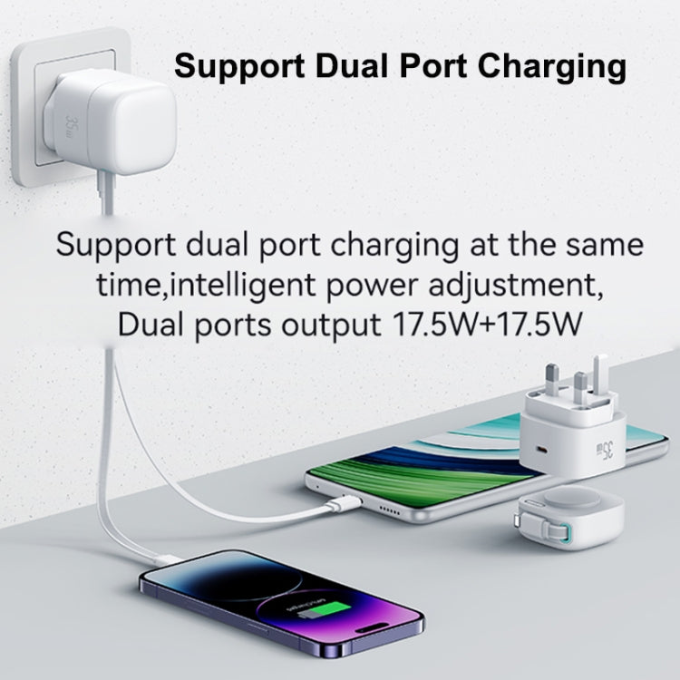 USAMS US-CC211 SMF Series PD35W 8 Pin + Type-C Dual Port GaN Fast Charger, UK Plug(White) - free shipping - PMC Jewellery - Order now!