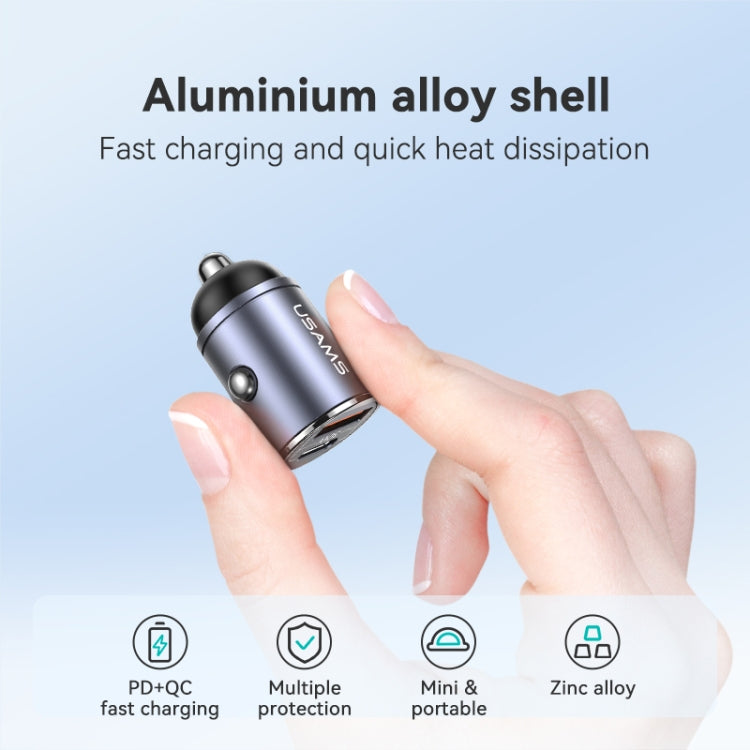 USAMS US-CC206 C38 PD30W USB + Type-C Dual Port Fast Charging Aluminum Alloy Car Charger(Tarnish) - Car Charger by USAMS | Online Shopping South Africa | PMC TechLife | Buy Now Pay Later Mobicred