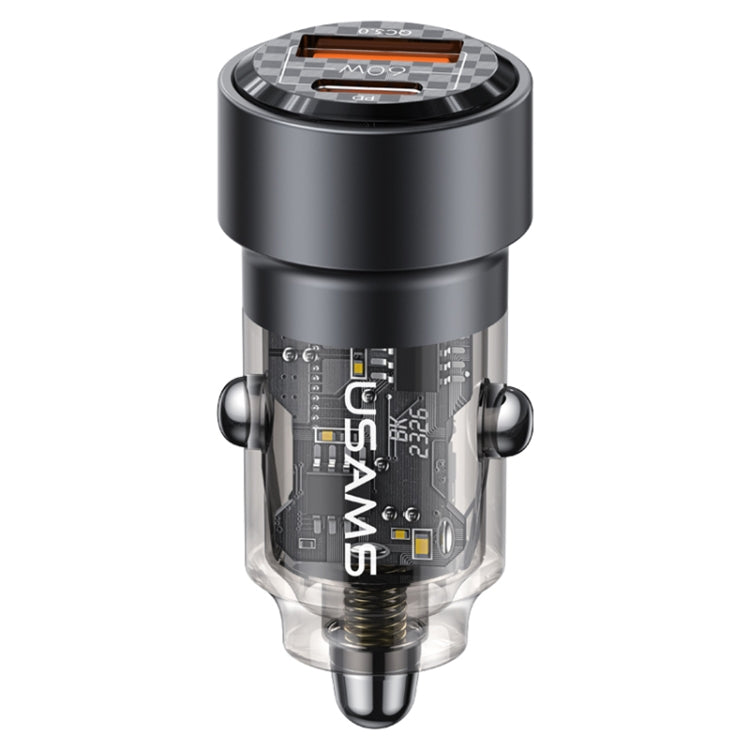 USAMS US-CC208 C39 60W USB + Type-C Dual Port Fast Charging Aluminum Alloy Transparent Car Charger(Black) - Car Charger by USAMS | Online Shopping South Africa | PMC TechLife | Buy Now Pay Later Mobicred