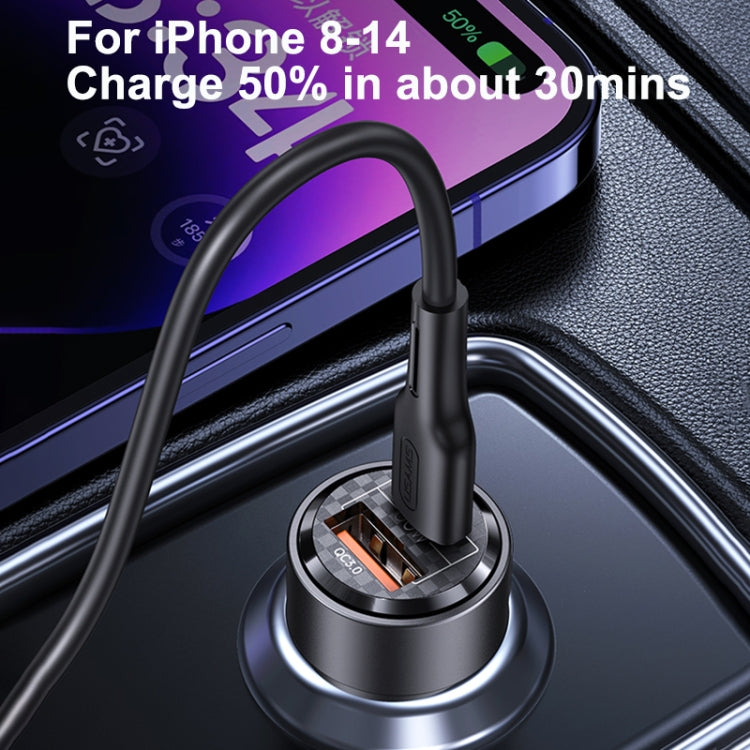 USAMS US-CC208 C39 60W USB + Type-C Dual Port Fast Charging Aluminum Alloy Transparent Car Charger(Black) - Car Charger by USAMS | Online Shopping South Africa | PMC TechLife | Buy Now Pay Later Mobicred