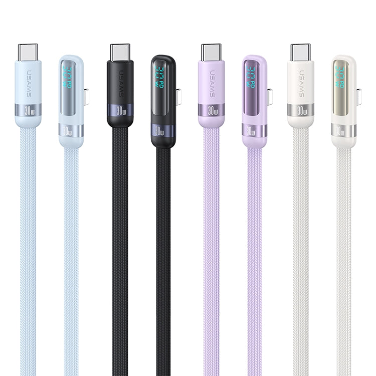 USAMS US-SJ652 PD 30W USB-C/Type-C to 8 Pin Aluminum Alloy Digital Display Fast Charging Elbow Data Cable, Length: 1.2m(Beige) - 2 in 1 Cable by USAMS | Online Shopping South Africa | PMC TechLife | Buy Now Pay Later Mobicred